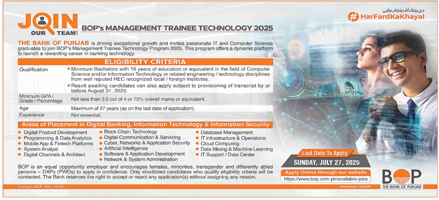 BOP Management Trainee Program 2025 – Online Apply Now for a Bright Future in Banking