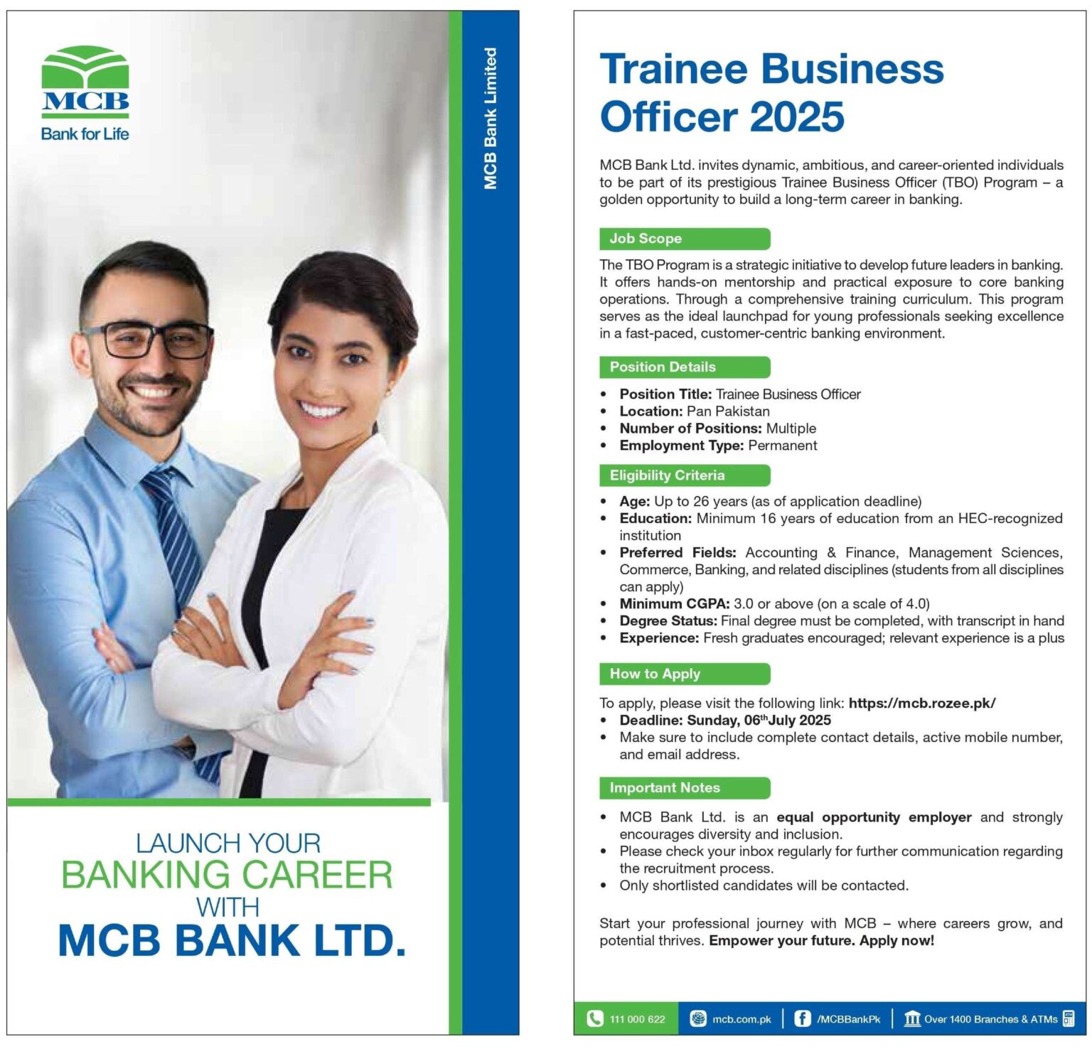 MCB Trainee Business Officers OG-III Jobs 2025 – Online Apply, Eligibility Criteria, and Application Process