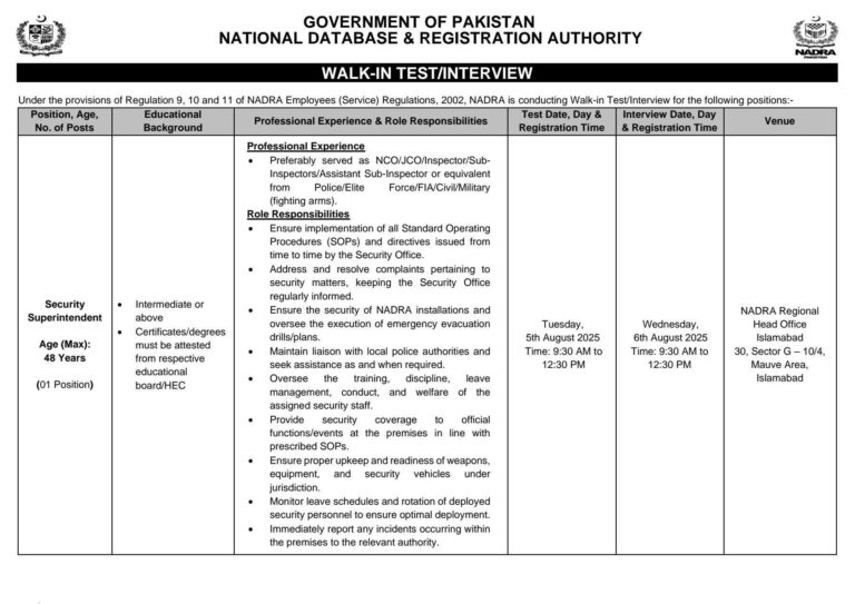 NADRA Jobs 2025: New Recruitment Drive Opens for Matric, Intermediate & Graduate Applicants