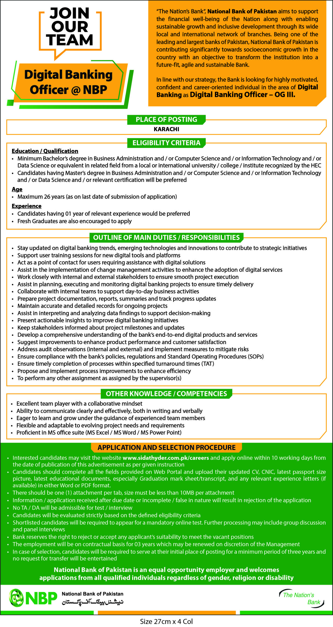 National Bank of Pakistan (NBP) Jobs 2025 – OG-III Digital Banking Officers