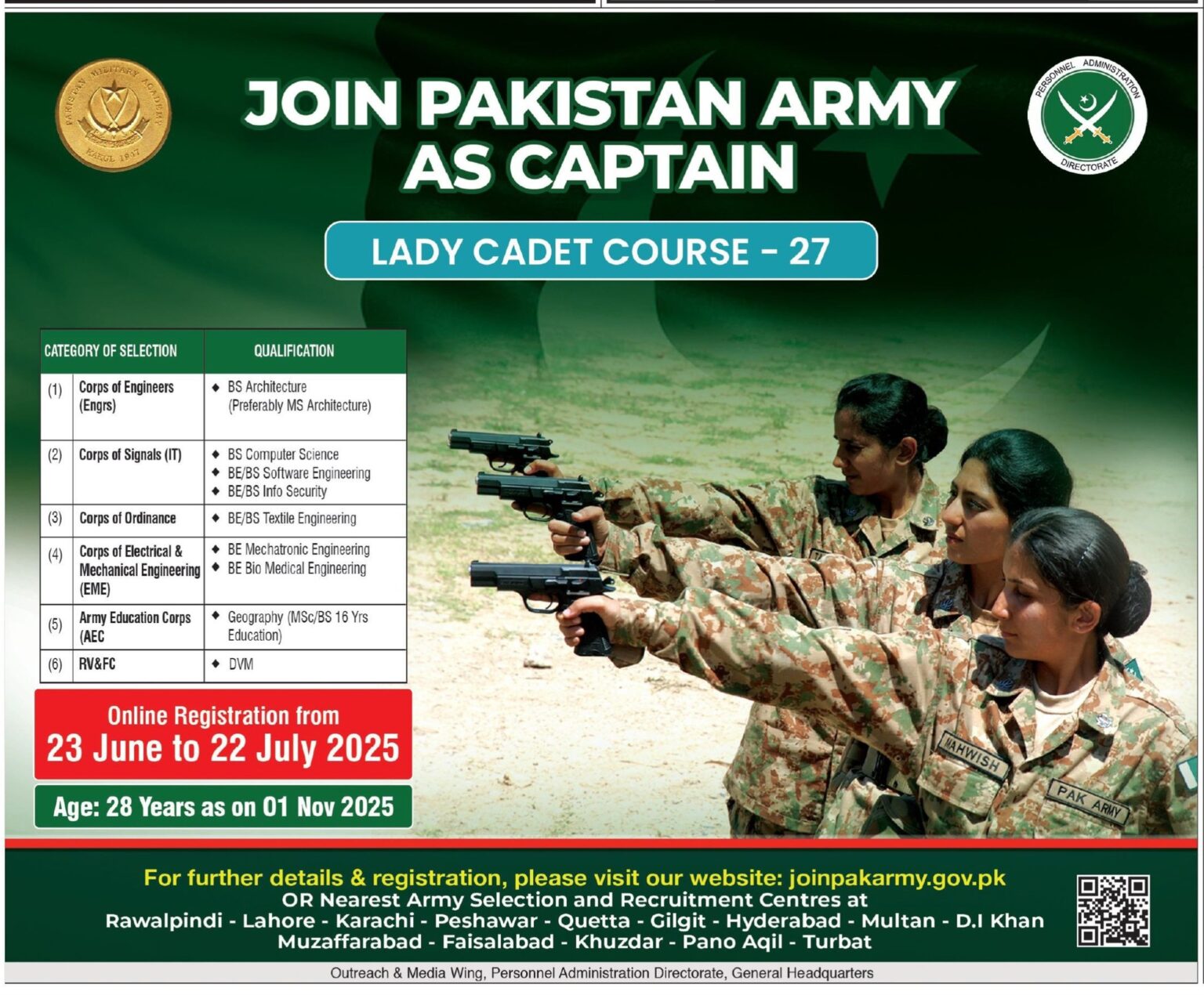 Join Pak Army as Female Captain through Lady Cadet Course LCC-27 in 2025 – Complete Guide
