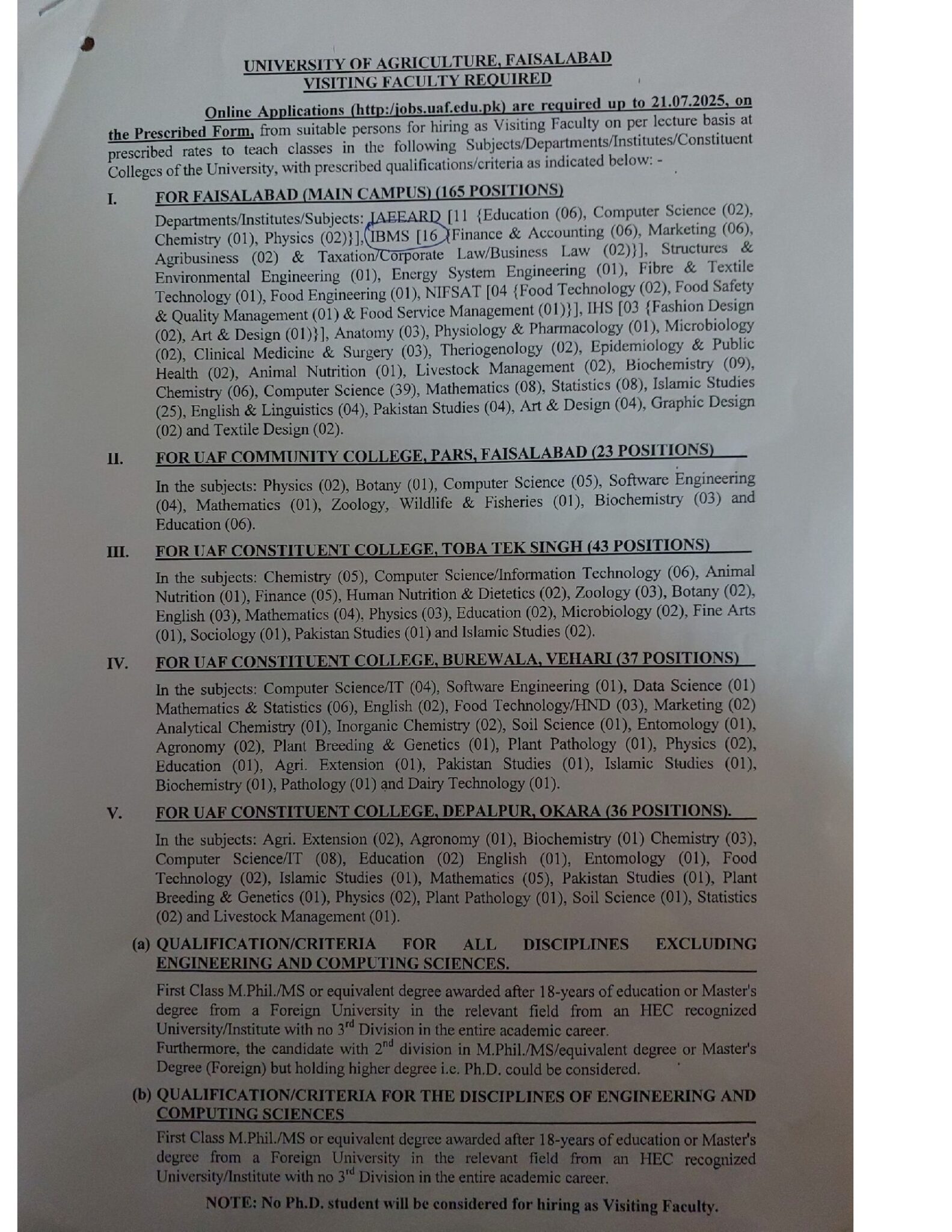 University of Agriculture Faisalabad (UAF) Visiting Lecturer Jobs 2025: A Golden Opportunity for Qualified Academics in Pakistan